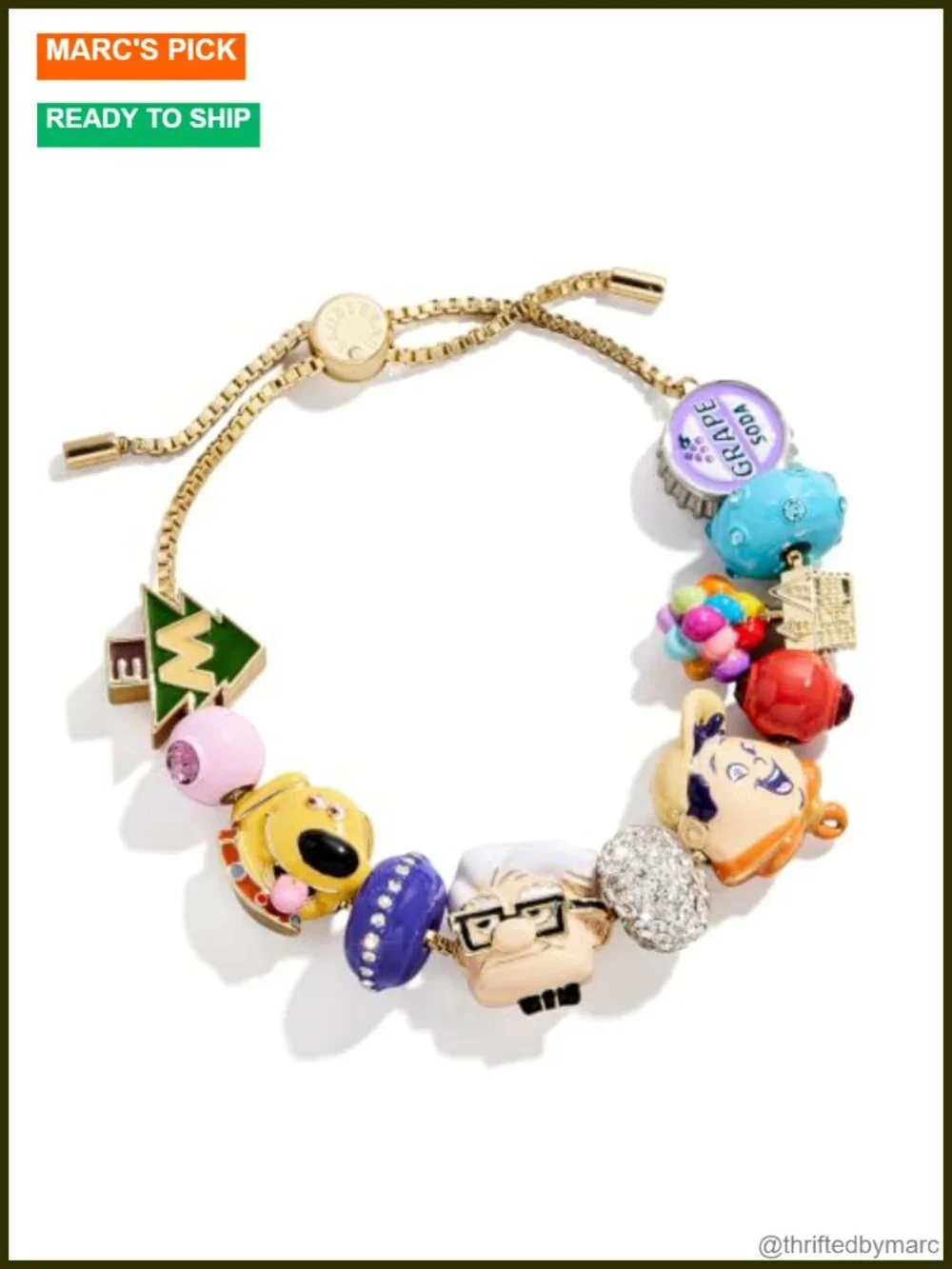 Charm Bracelet with Pave Setting - Zinc Bead Chain Slide Closure